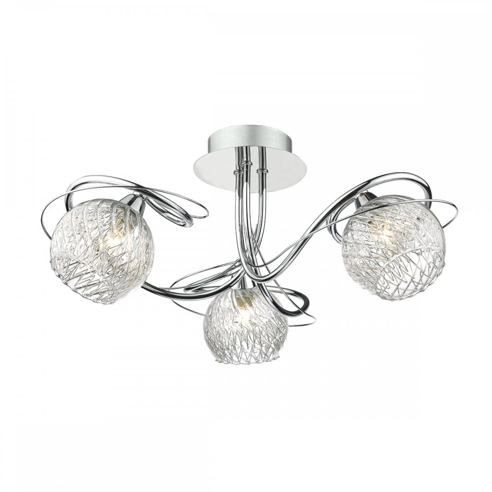 Rehan 3 Light Semi Flush Decorative Glass Polished Chrome Frame