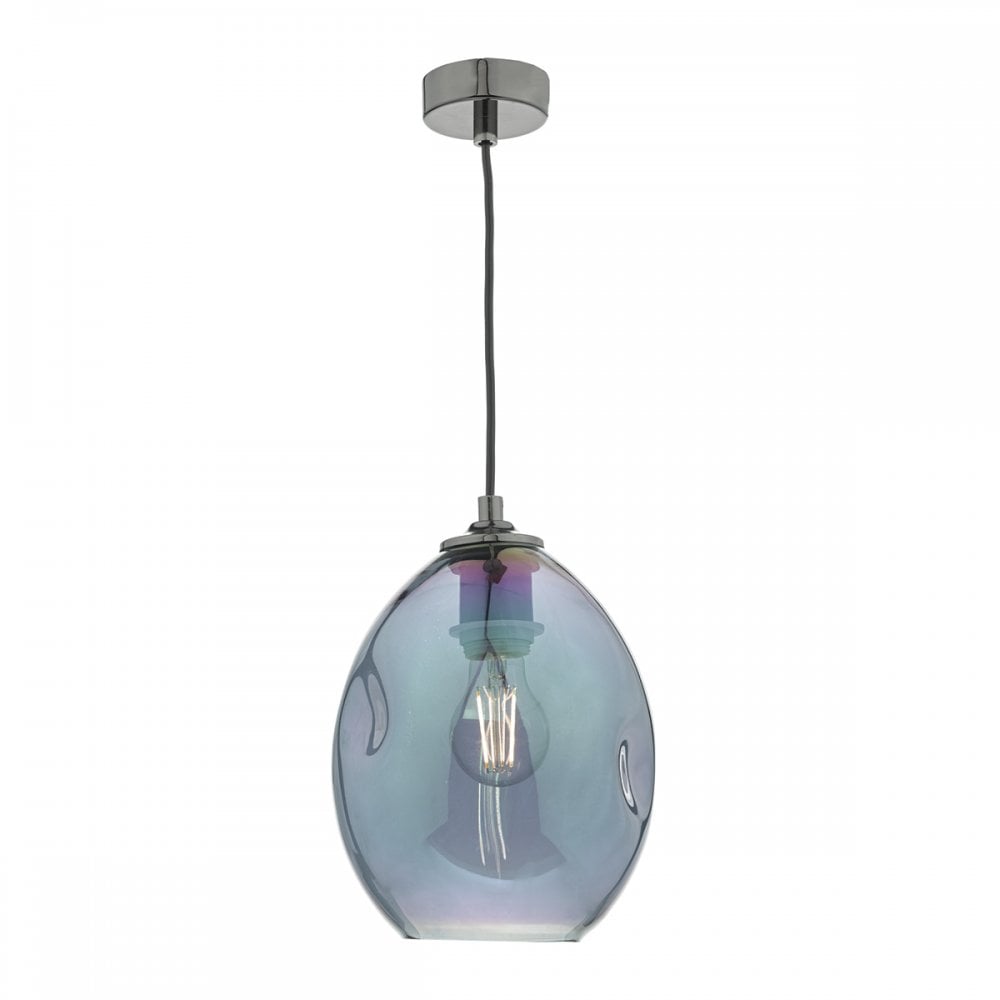 Rogan 1 Light Ceiling Pendant Black & Iridised Glass