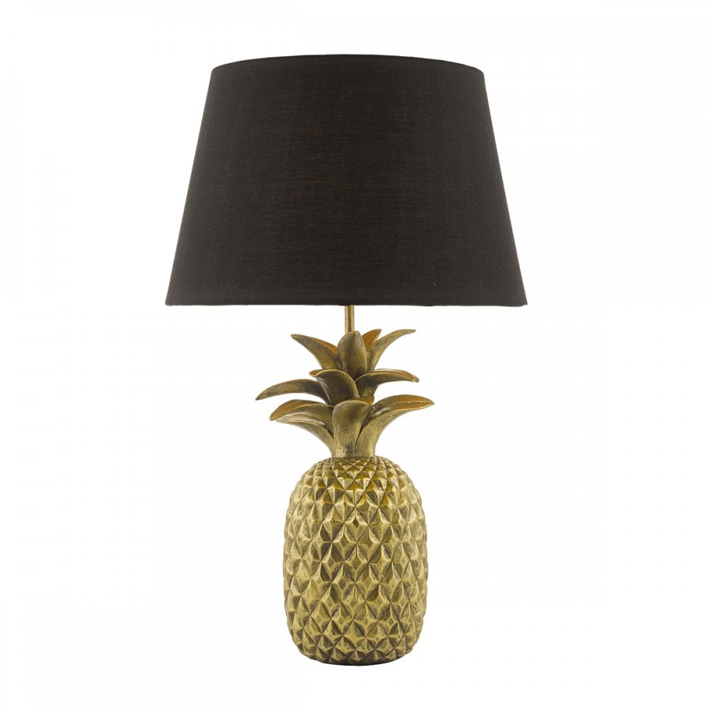 Safa Pineapple Table Lamp Gold C/W Black Cotton Shade