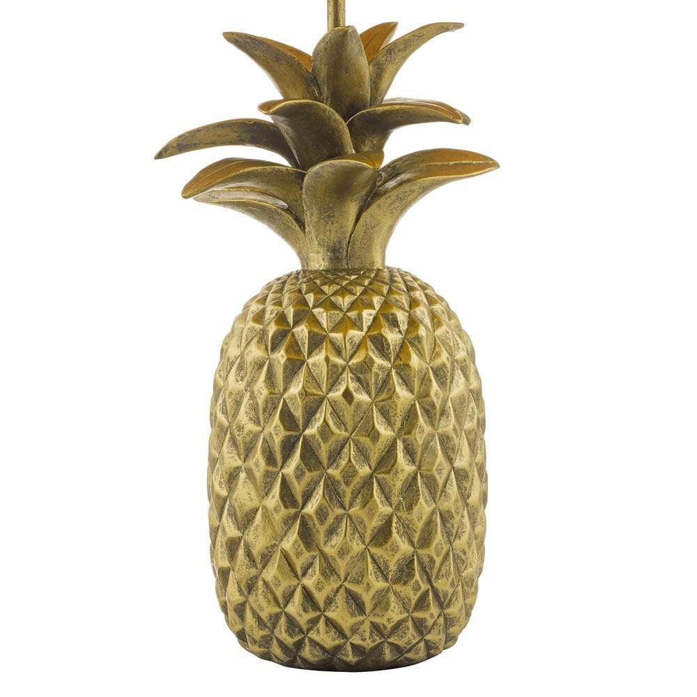 Safa Pineapple Table Lamp Gold C/W Black Cotton Shade