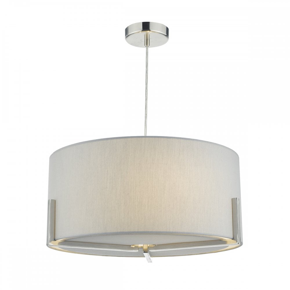 Santino Pendant Satin Chrome C/W Grey Faux Silk Shade