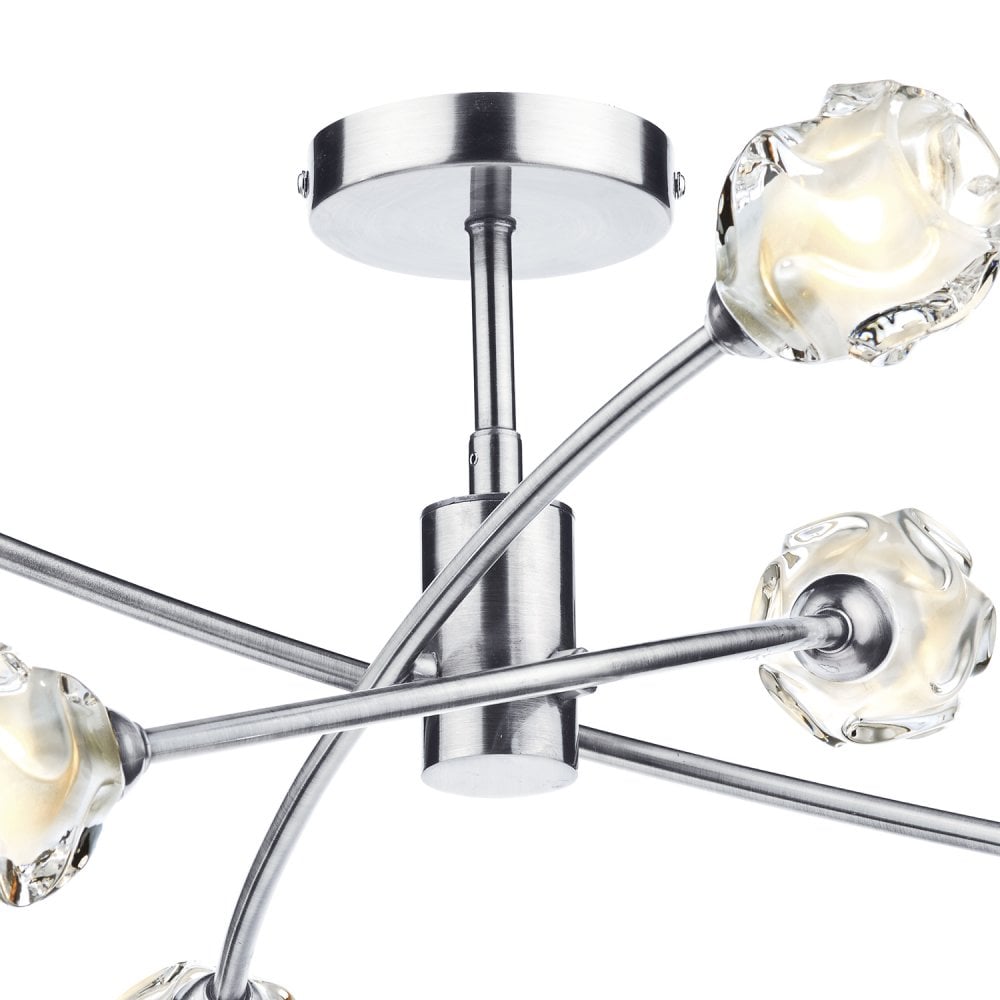 Seattle 6lt Semi Flush Satin Chrome & Sculptured Glass