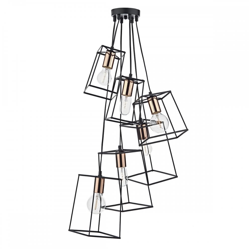 Tower 6 Light Cluster Pendant Black