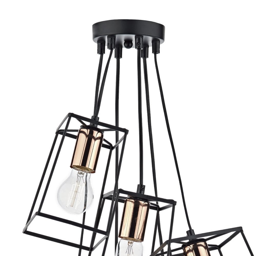 Tower 6 Light Cluster Pendant Black