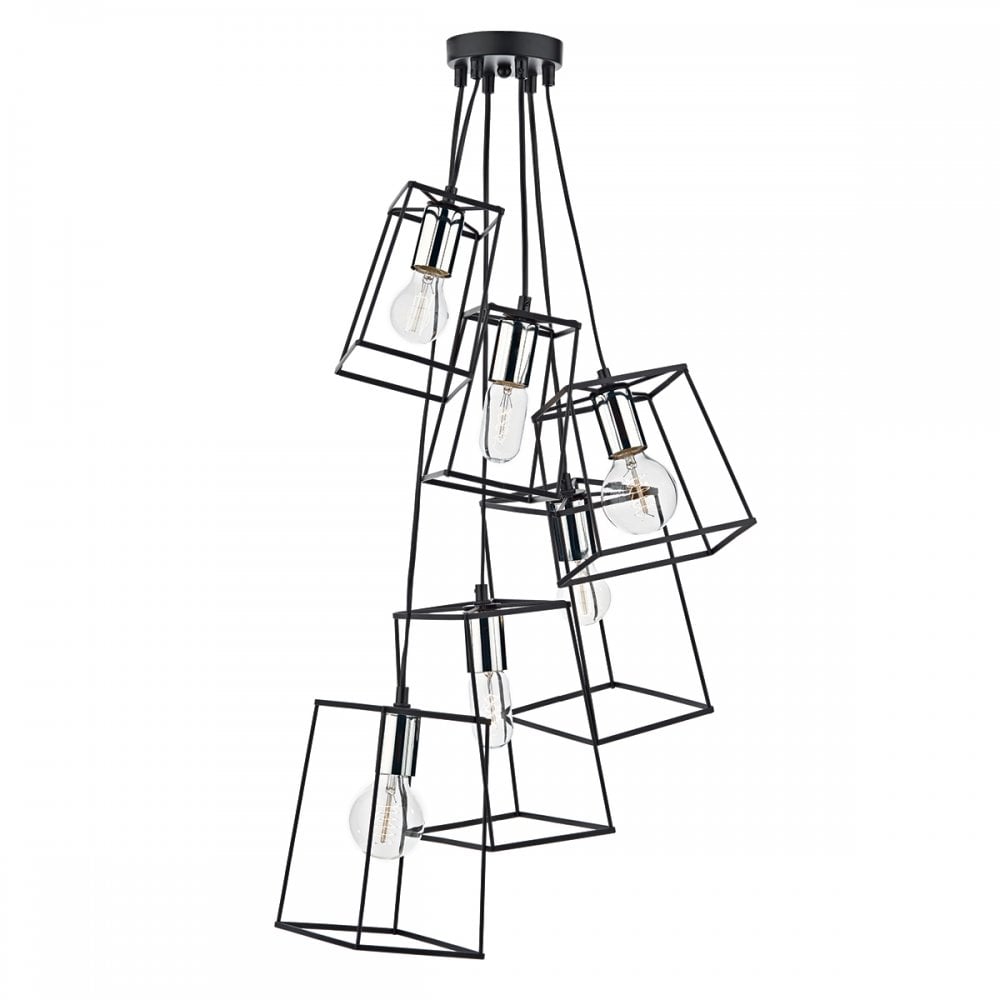 Tower 6lt Cluster Pendant Black & Polished Chrome