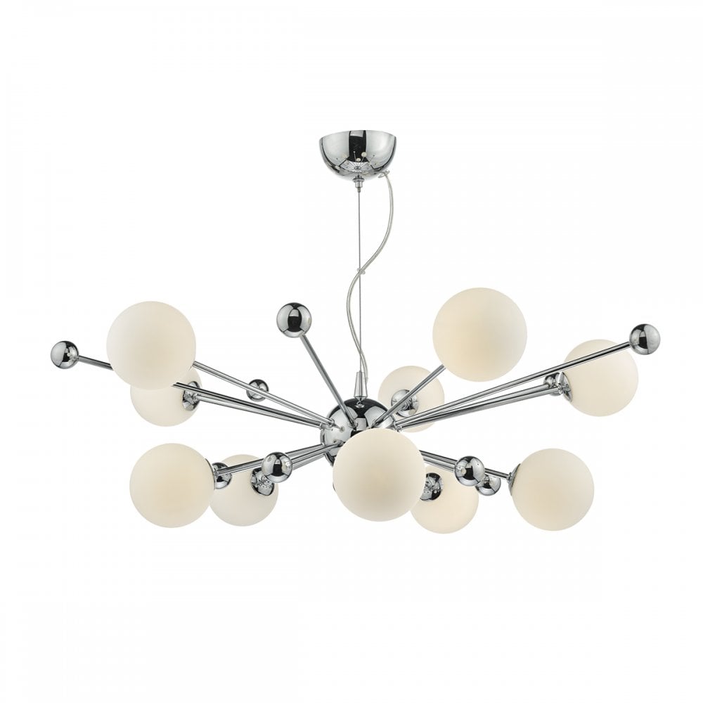 Ursa 10 Light Pendant Polished Chrome & Opal Glass