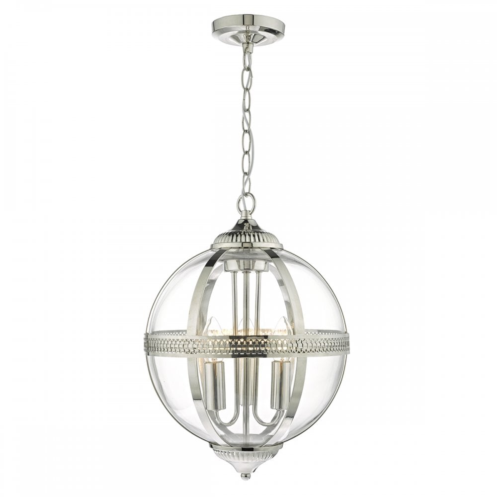 Vanessa 3 Light Ceiling Pendant Polished Nickel & Glass Globe