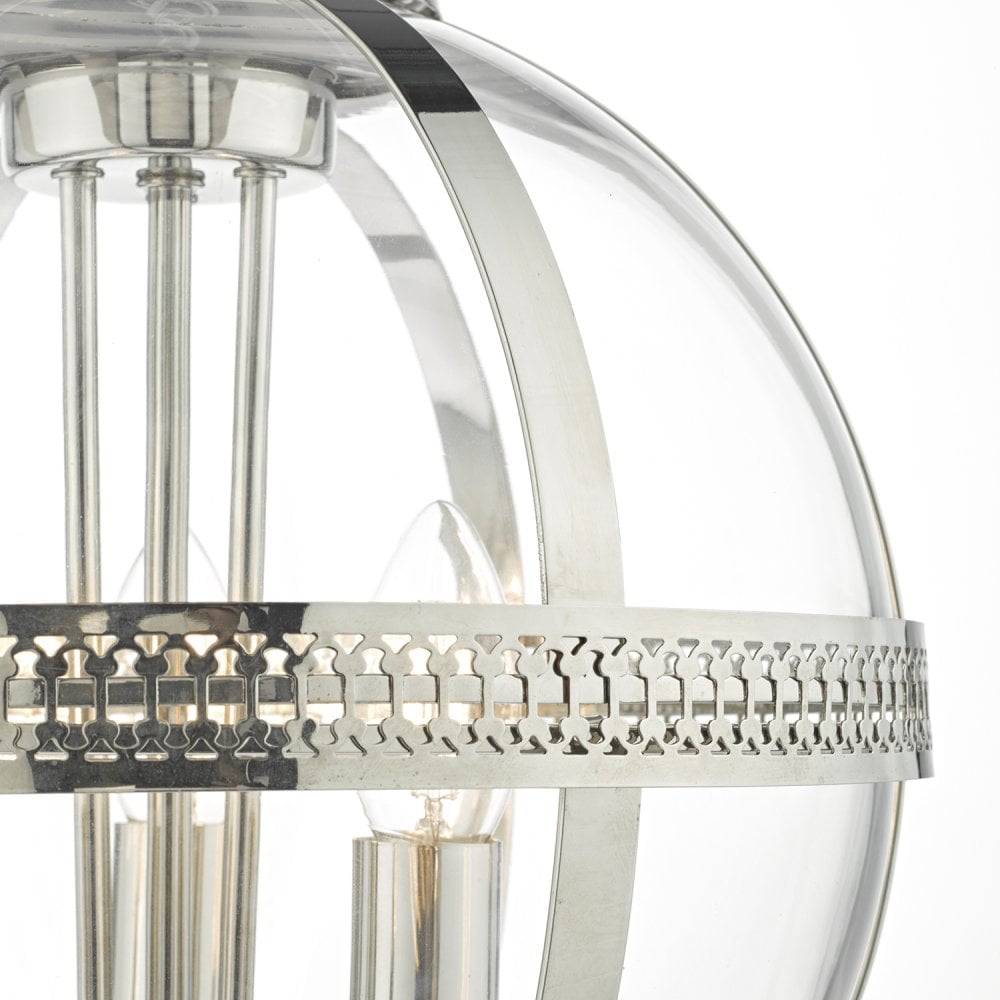 Vanessa 3 Light Ceiling Pendant Polished Nickel & Glass Globe