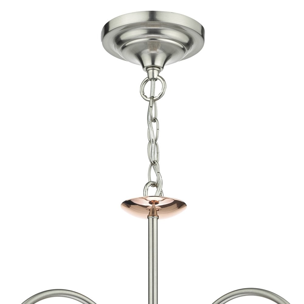 Wharfdale 3 Light Pendant Satin Chrome Copper Detail Glass Shades