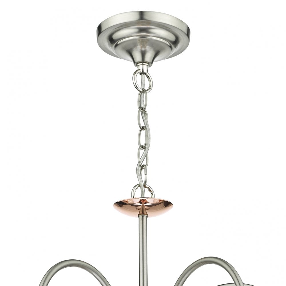 Wharfdale 5 Light Pendant Satin Chrome Copper Detail Glass Shades