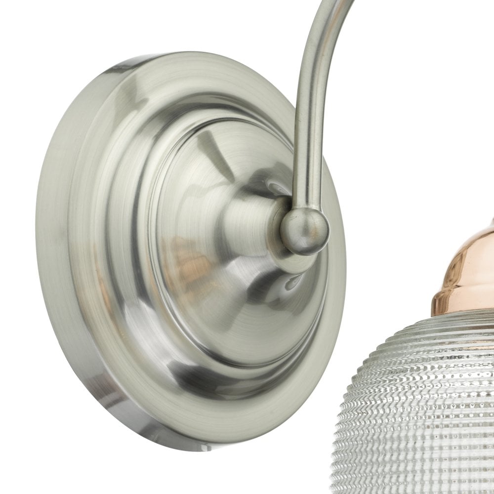 Wharfdale Wall Light Satin Chrome Copper detail Glass shades