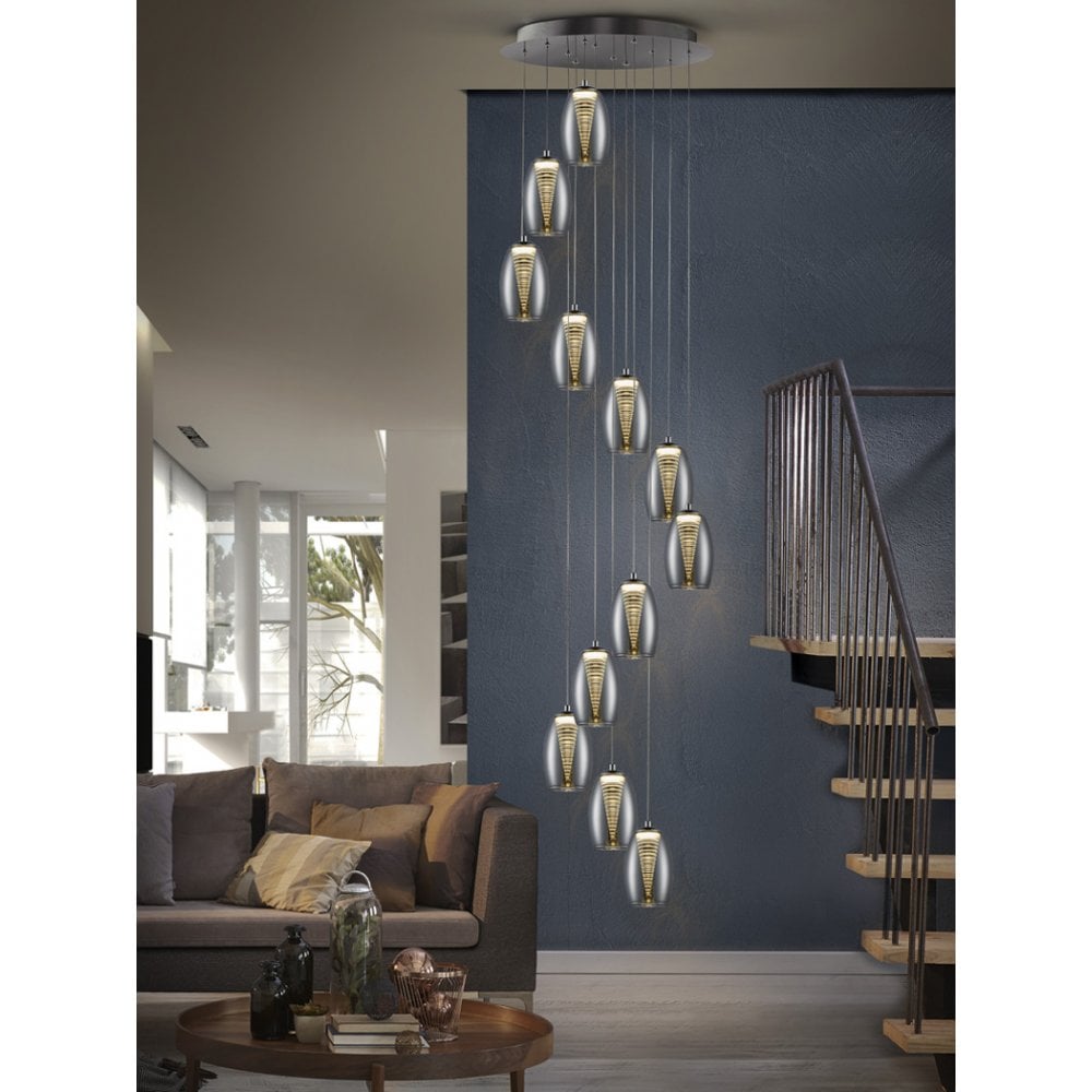 Nebula 12 Light LED Cascade with Shimmer Glass Shades