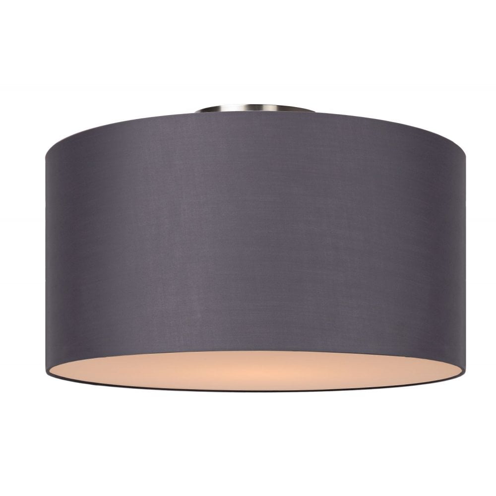 Coral Modern Round Cotton Grey Flush Ceiling Light