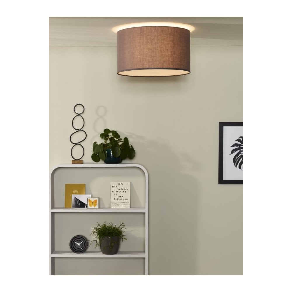 Coral Modern Round Cotton Grey Flush Ceiling Light