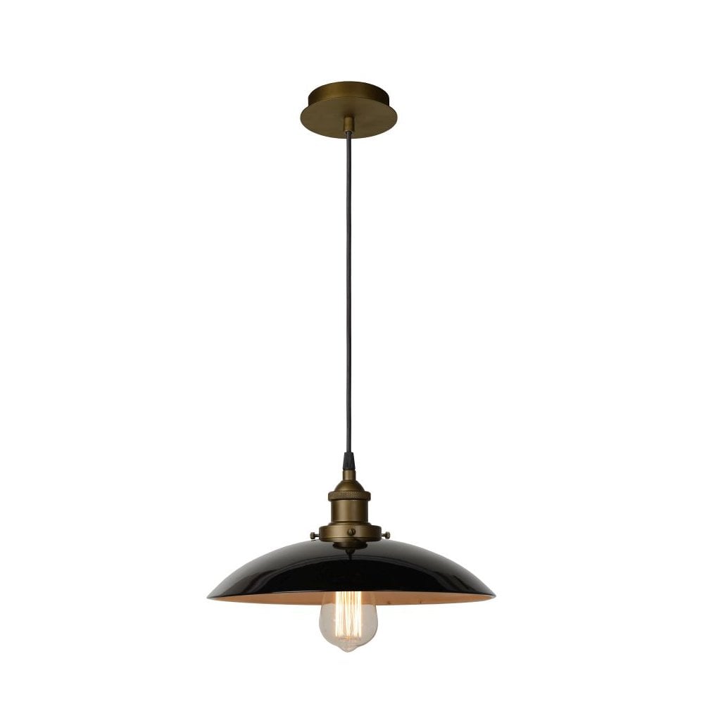 Bistro Vintage Round Metal Black and Brass Pendant Light