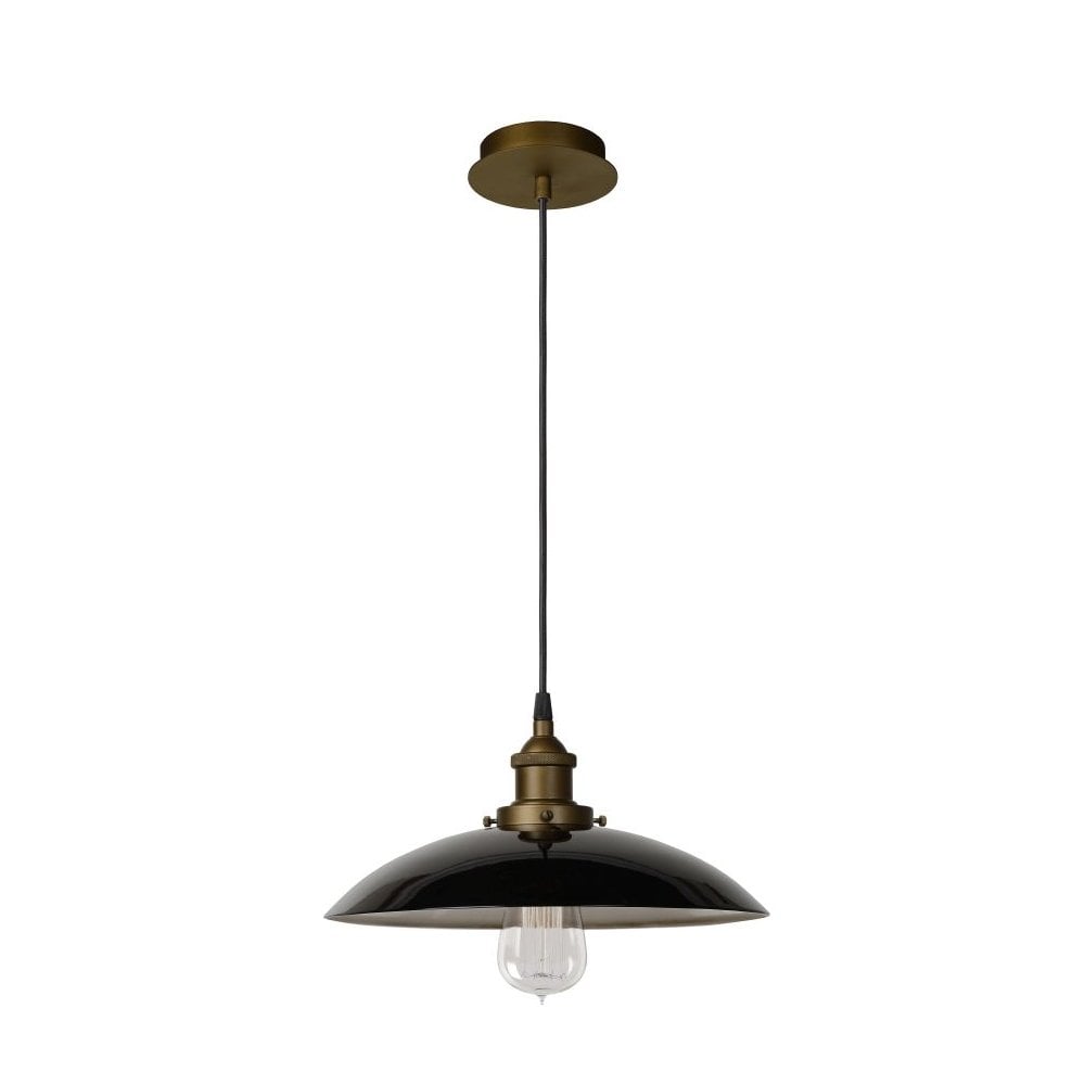 Bistro Vintage Round Metal Black and Brass Pendant Light