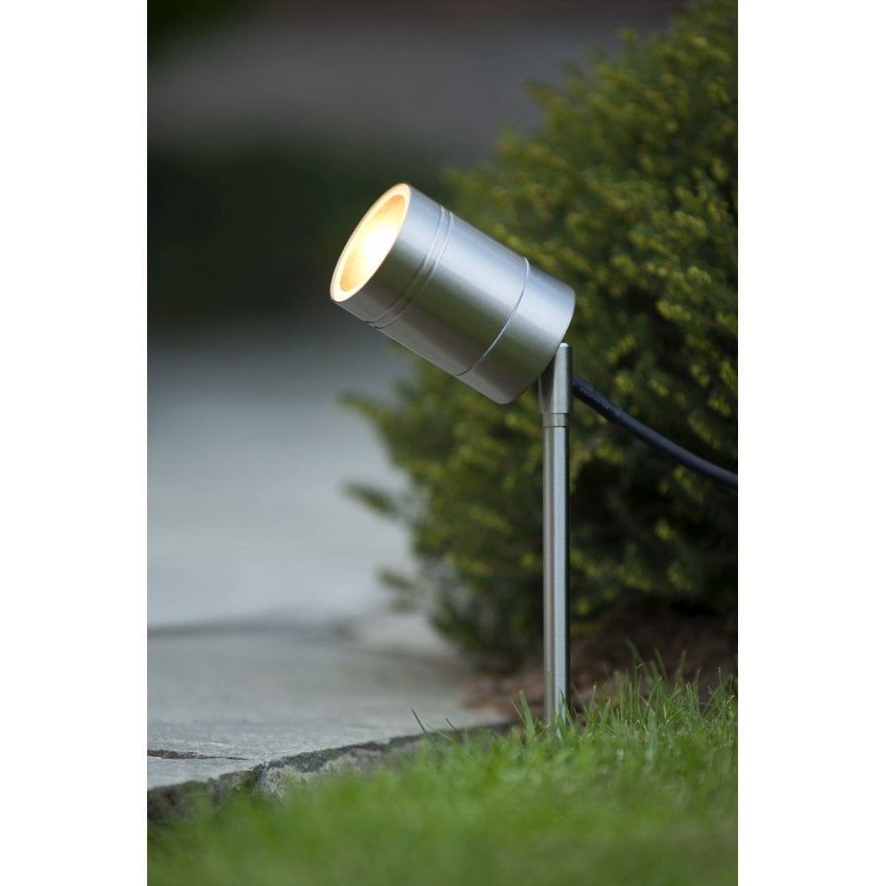 Arne-LED Modern Round Steel Satin Chrome Garden Spotlight