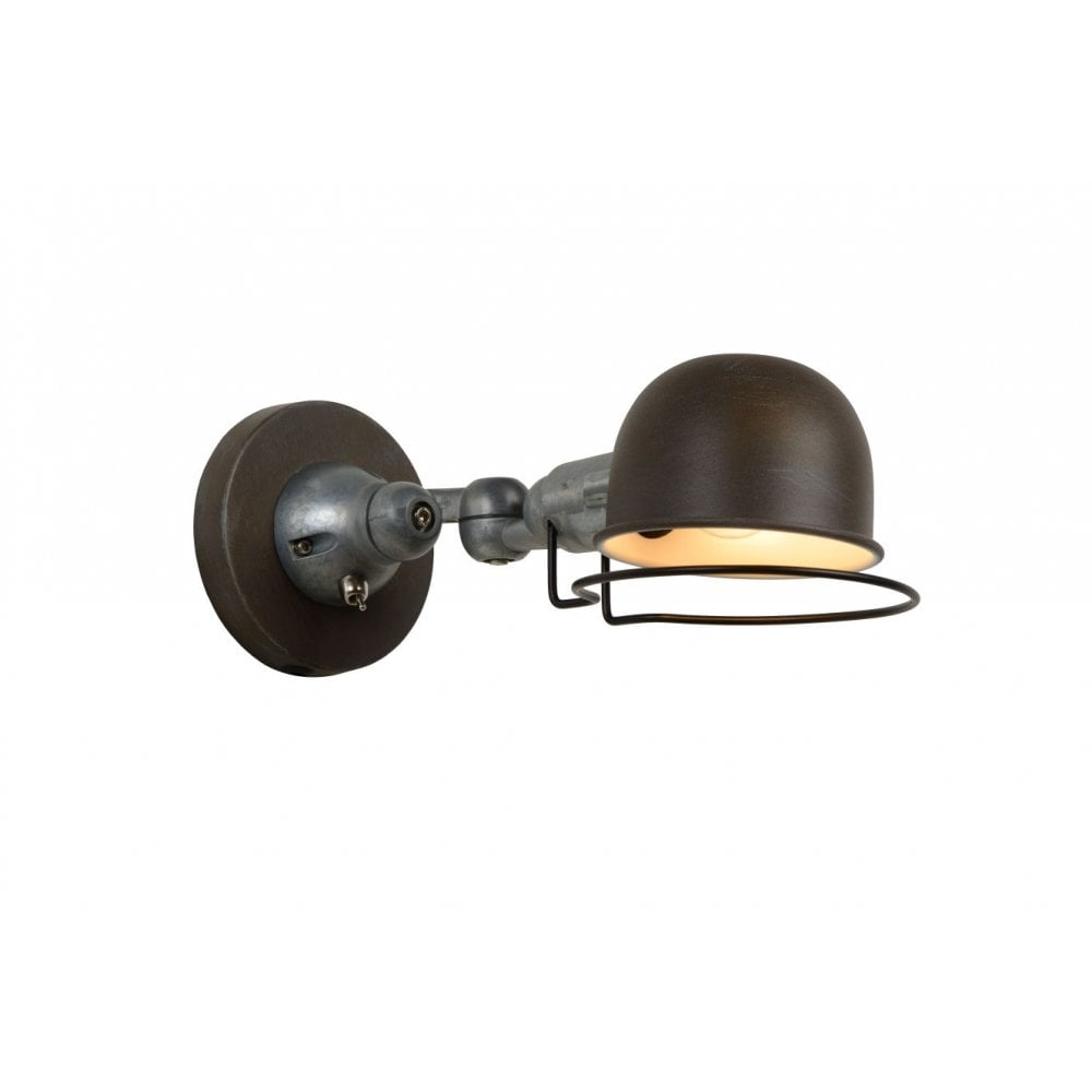 Honore Industrial Round Metal Rust Brown and Grey Wall Light