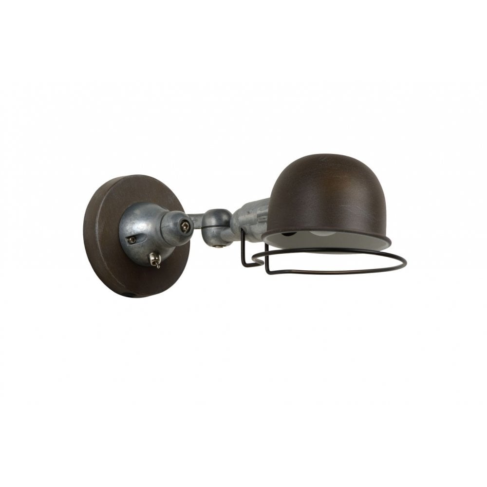 Honore Industrial Round Metal Rust Brown and Grey Wall Light