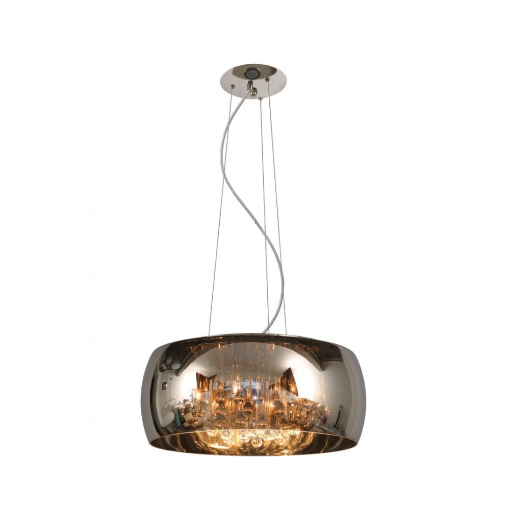 Pearl Modern Round Glass Chrome and Smoke Grey Pendant Light