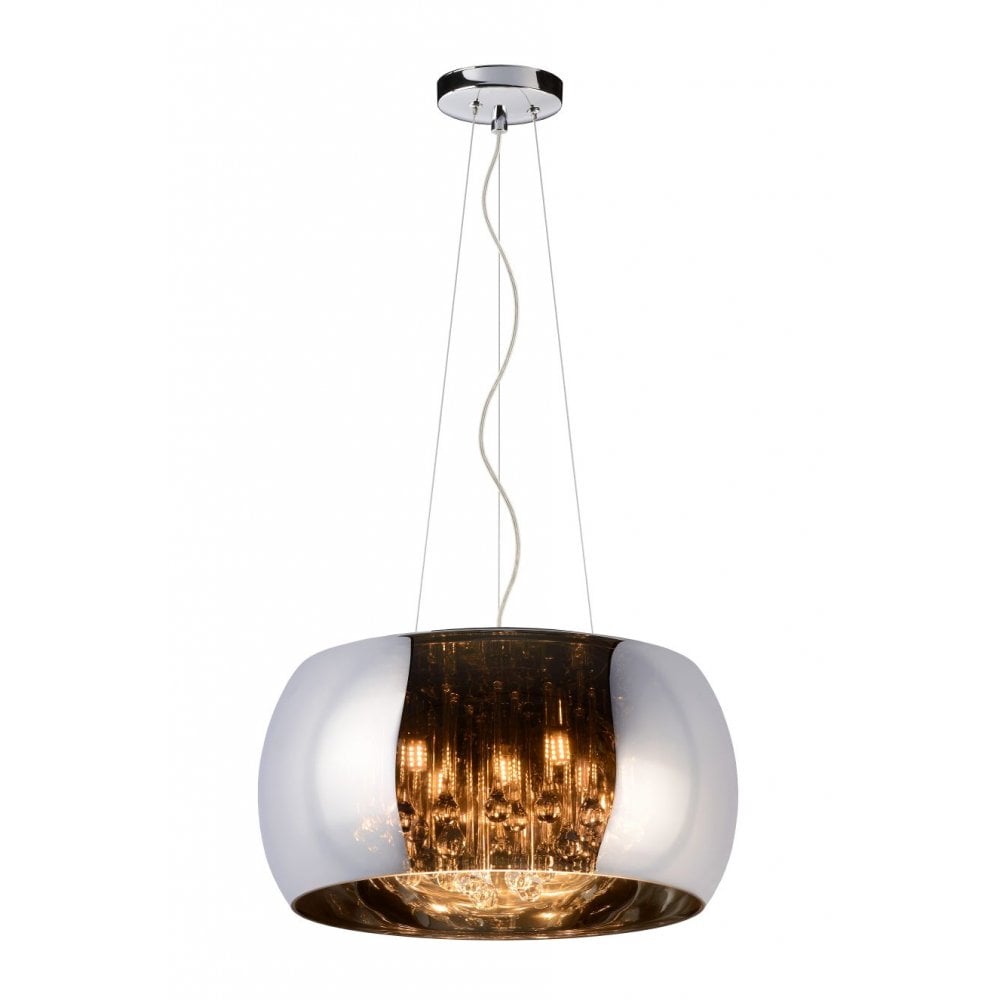 Pearl Modern Round Glass Chrome and Smoke Grey Pendant Light