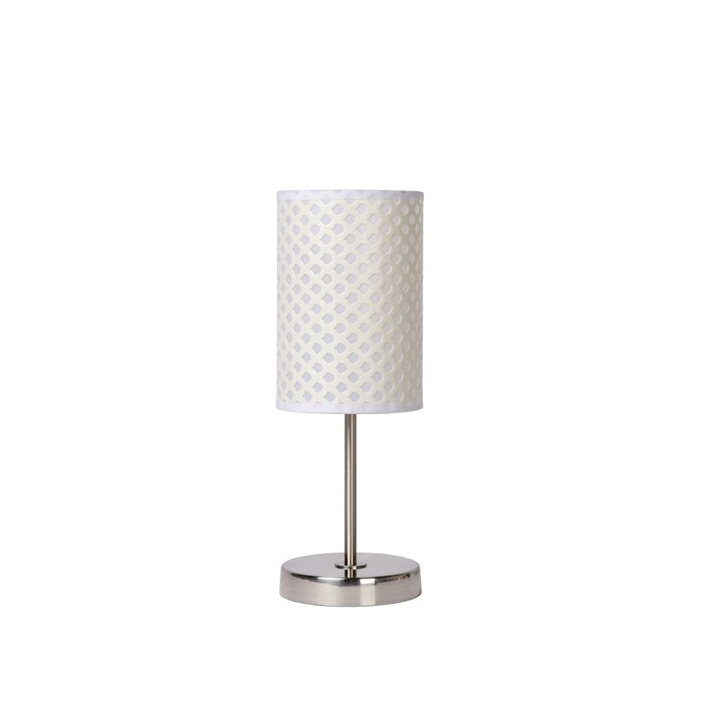Moda Cottage Round Metal White and Satin Chrome Table Lamp
