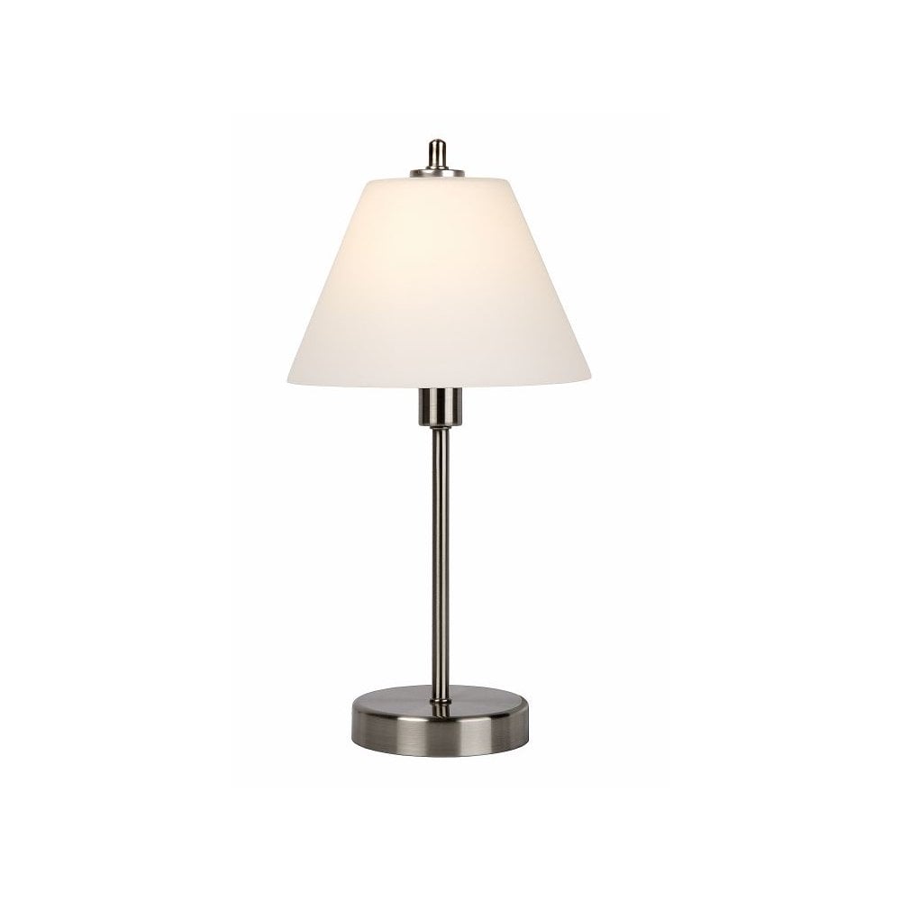 Touch Modern Round Metal Satin Chrome and White Table Lamp