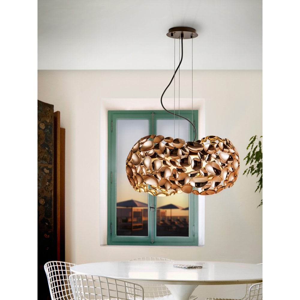 Narisa Designer Unusual Pendant Light of Modern Gold, 5 Bulb, 47cm