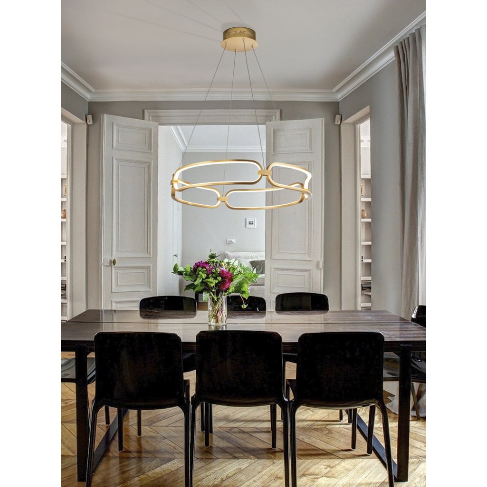 Colette Modern LED Hooped Pendant Lamp, Gold, 60cm