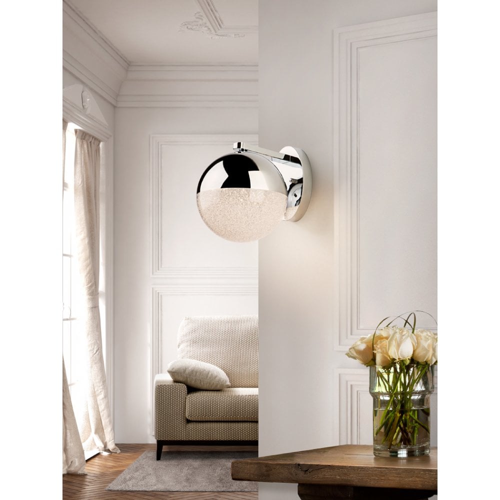 Modern Chrome Sphere Diamante Wall Lamp