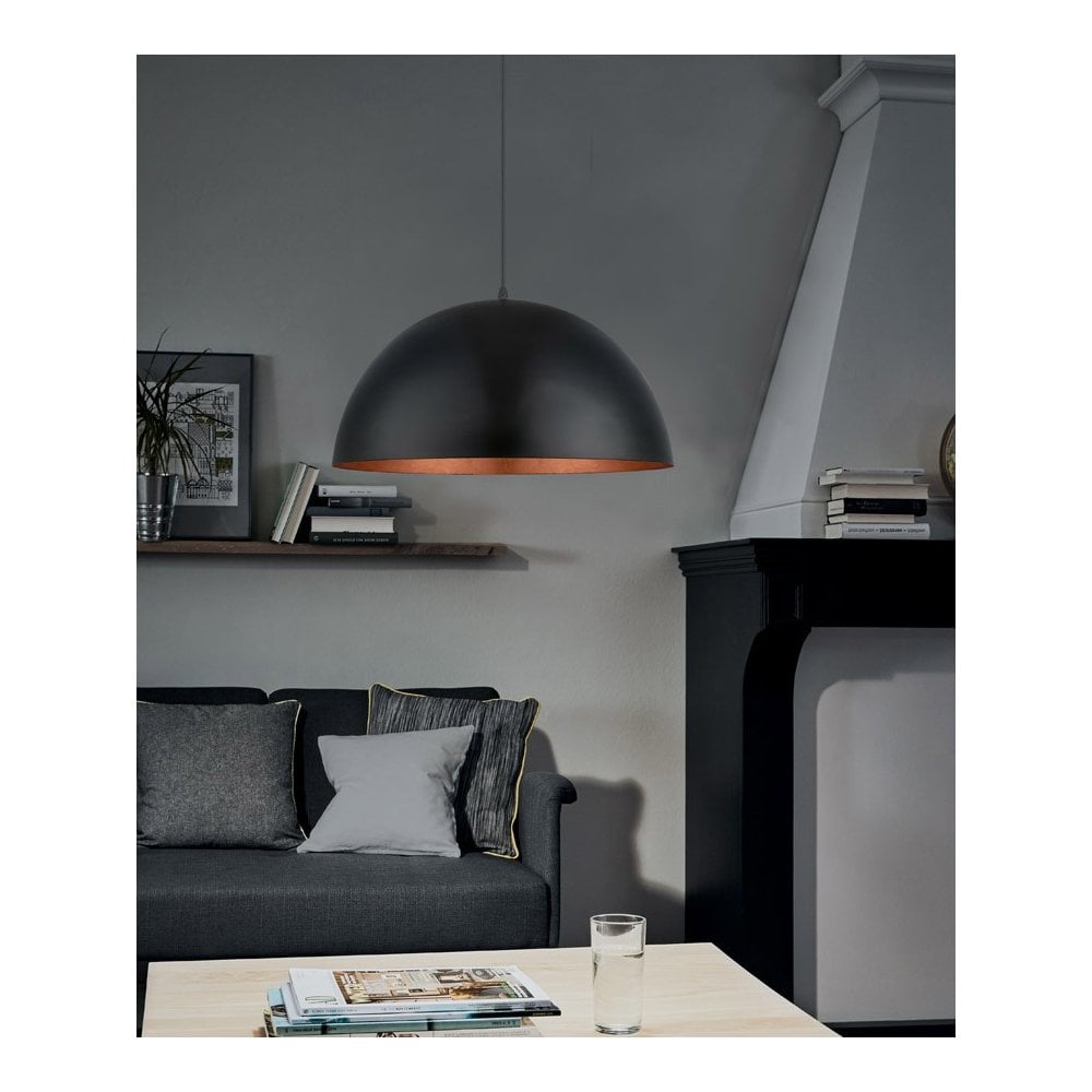 Gaetano Matte Black and Copper Dome Hanging Lamp, 530mm