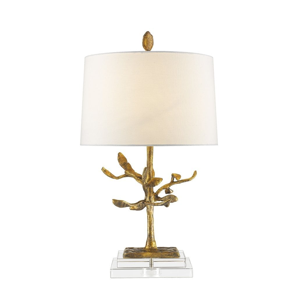 Distressed Gold and Crystal Abstract Audubon Park Table Lamp with Drum Shade