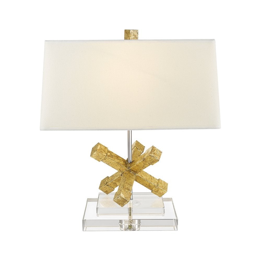 Distressed Gold Jackson Table Lamp with Crystal Base and Cream Rectangular Shade