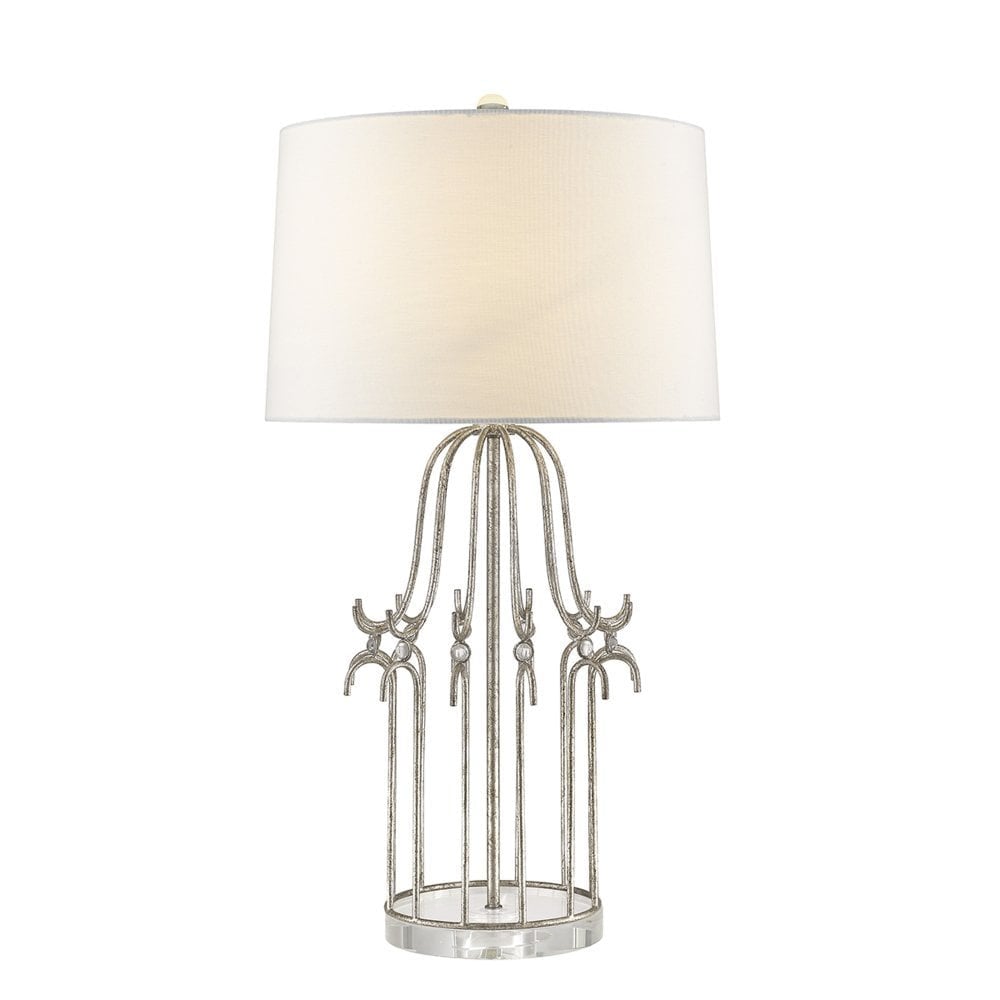 Gilded Nola Distressed Silver Steel Frame with Crystal Accents on a Crystal Glass Base