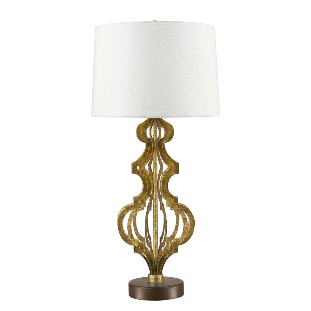 Gilded Nola Octavia Distressed Gold Steel Frame On Dark Brown Base Table Lamp