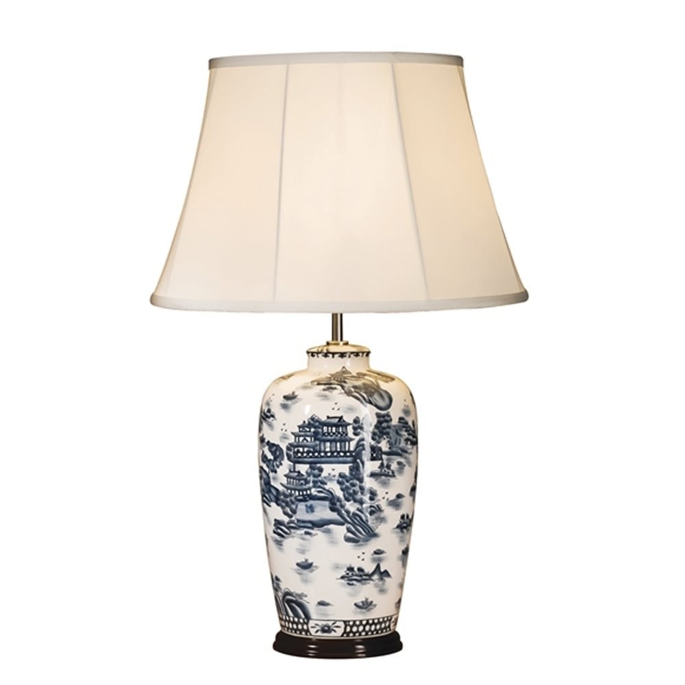 Blue Traditional Willow Pattern Table Lamp - Shade in