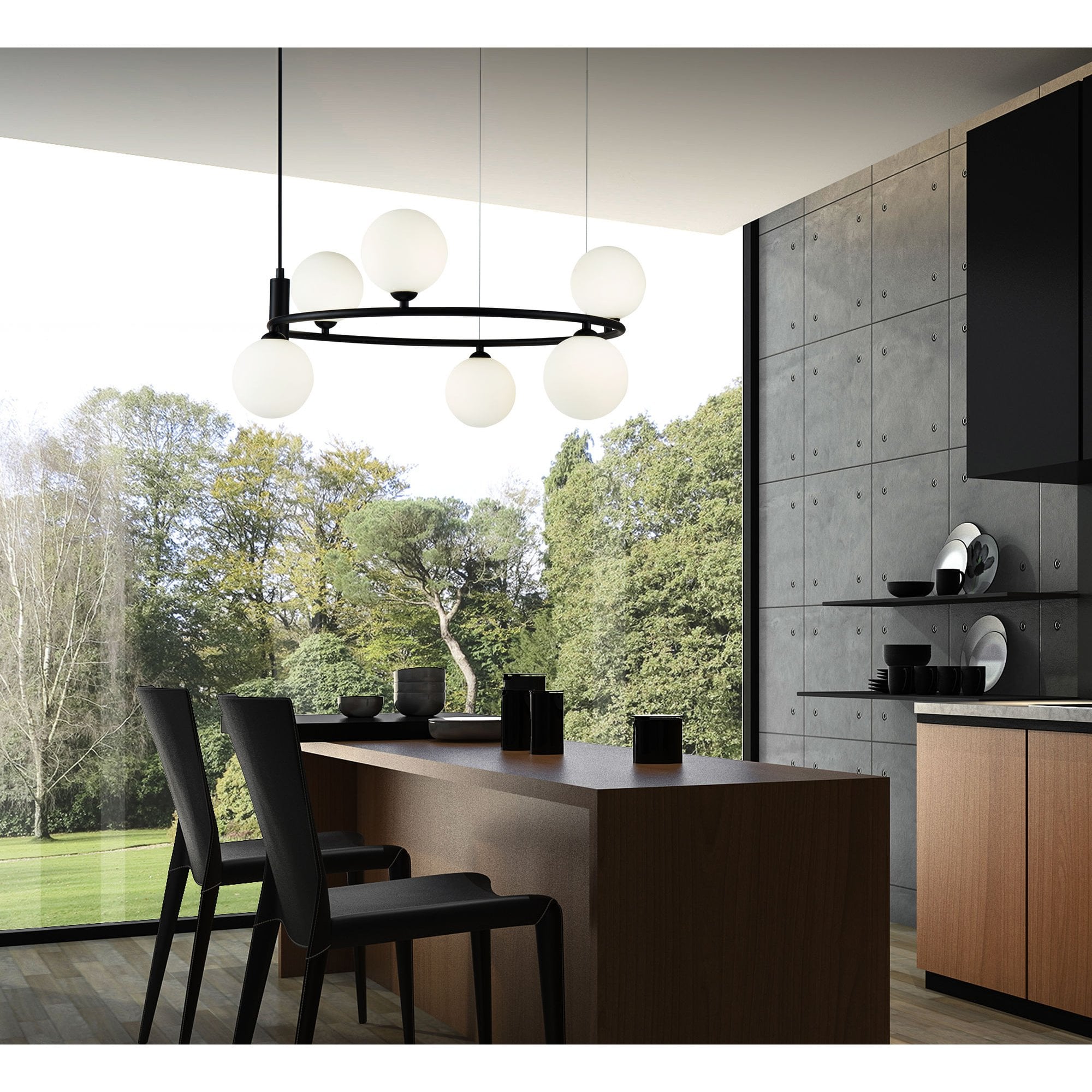 Ring Black Pendant Lamp 6 x 25W