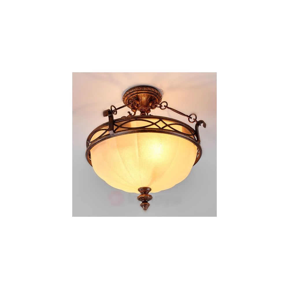 Georgian Chain Suspension Semi Flush Scavo Glass Ceiling Light in Bronze