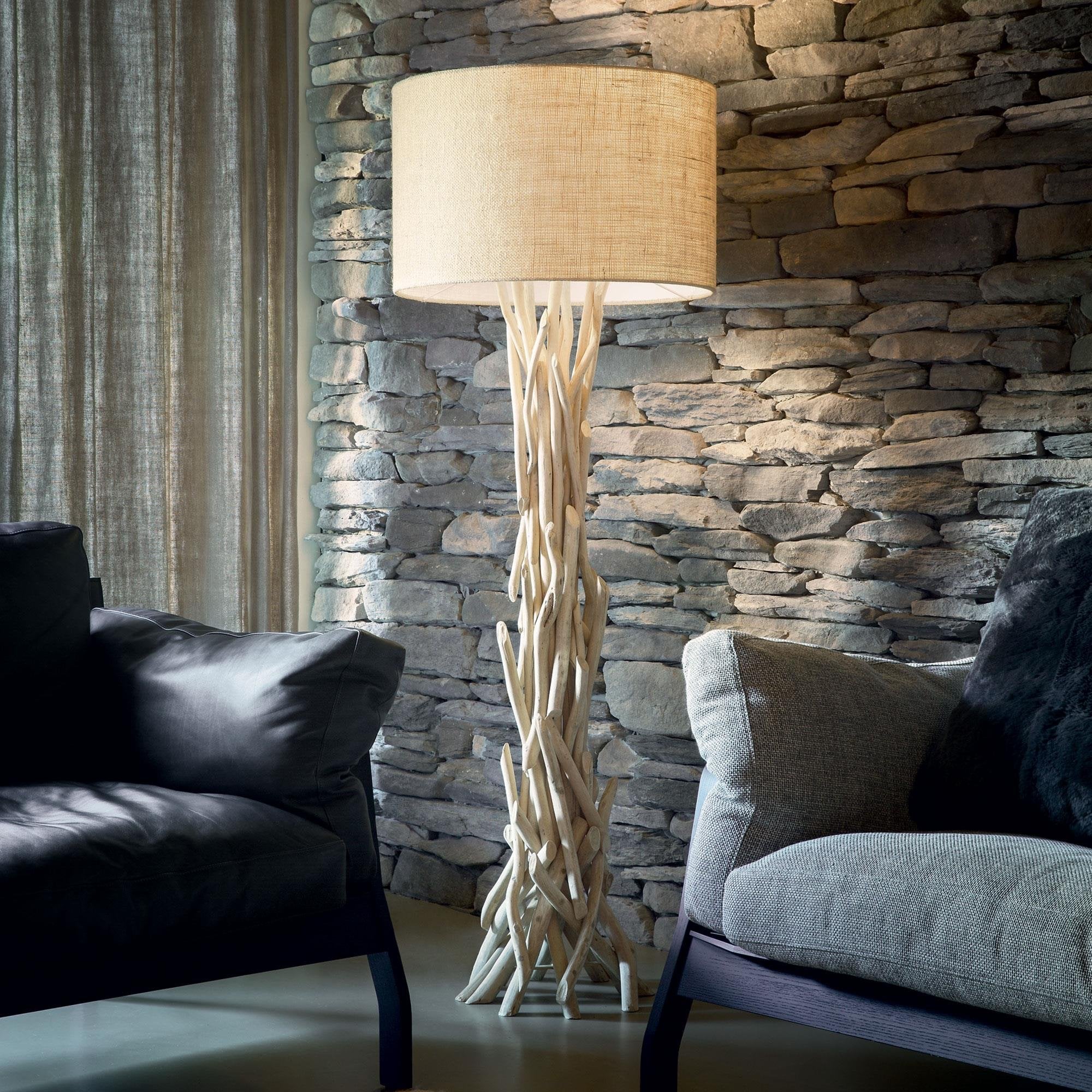 Driftwood Natural Wooden Stick Floor Lamp with Fabric Shade