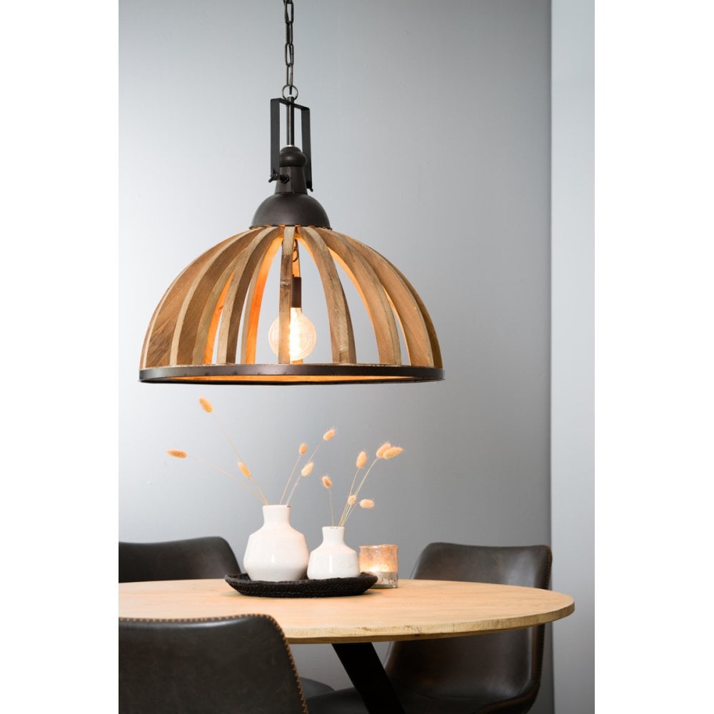 Hanging Pendant Lamp D60x60cm Djem Wood Top Zinc