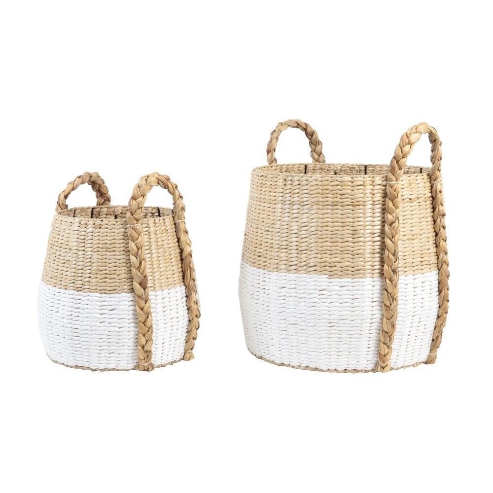 Basket Set of 2 40x35 and 50x45cm Ramun Natural and White