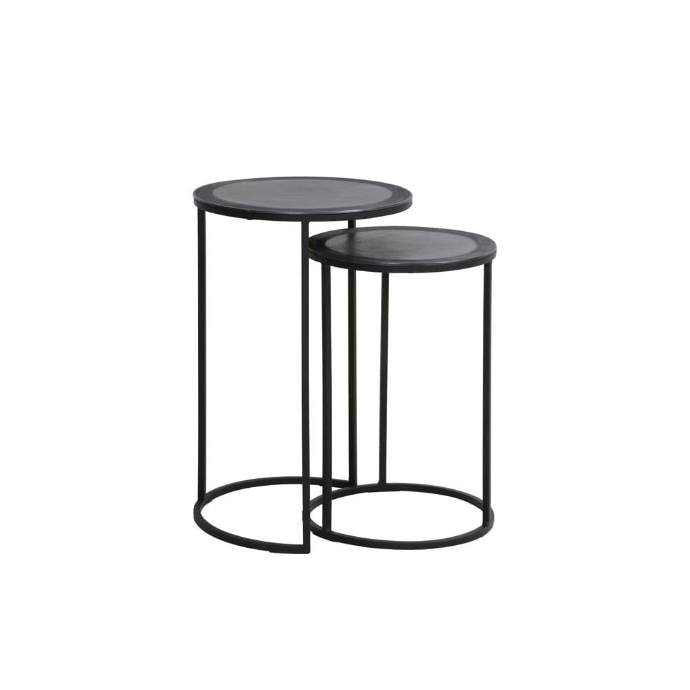 Talca Pair of Nesting Side Tables with Lead Antique Edge (35x51 and 40x60cm)