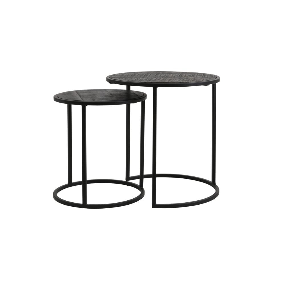 Side Table Set of 2 40x45 and 50x52cm Doba Wood Antique-Matt.Black