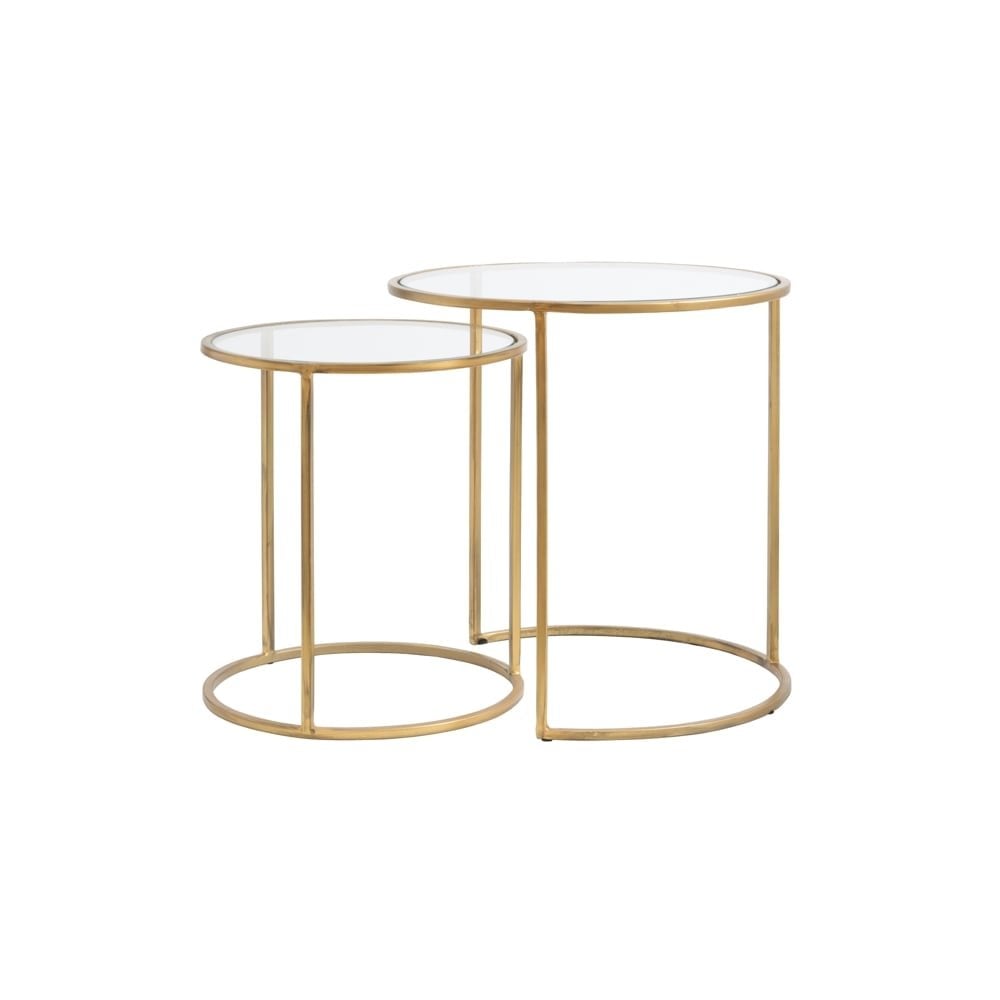Side Table Set of 2 40x45 and 50x52cm Duarte Glass-Gold