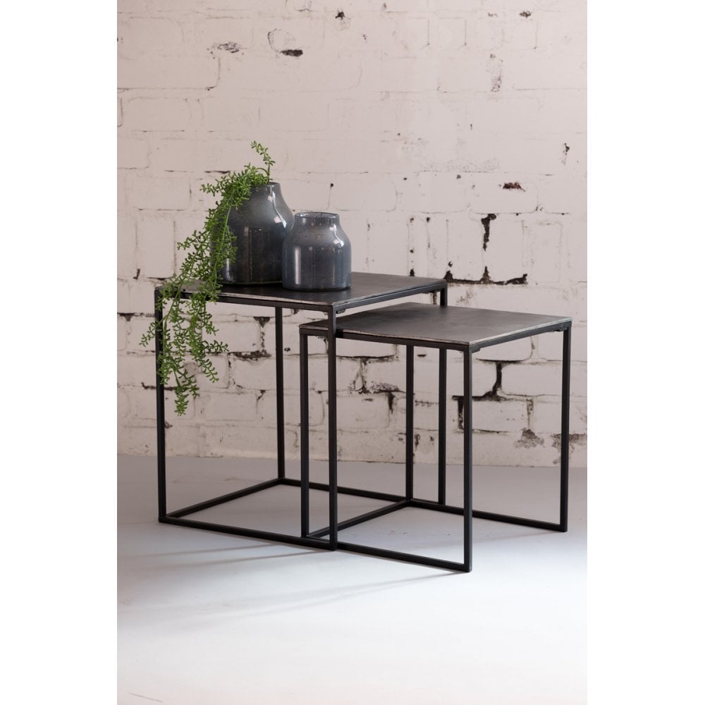 Side Table Set of 2 40x40x45 and 45x45x50cm Banos Raw Lead Antique