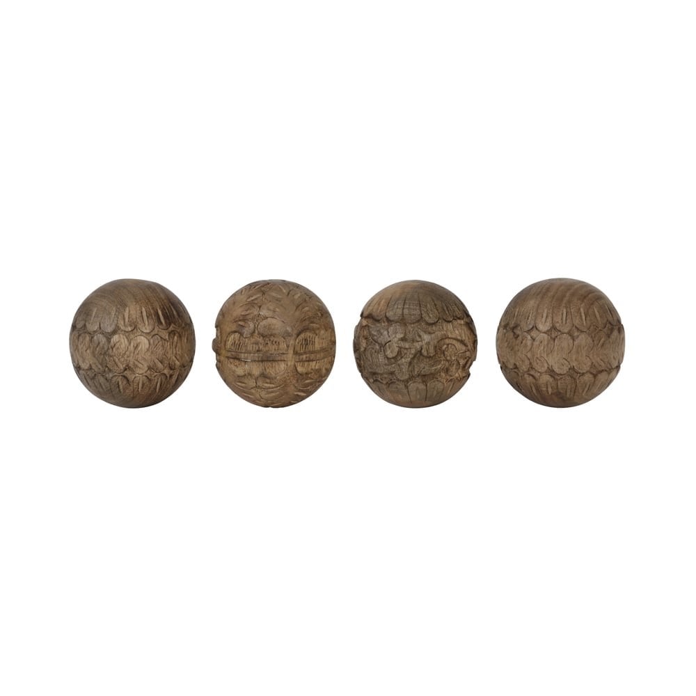 Ornament Ball Deco Set of 4 10cm Carved Wood Burned