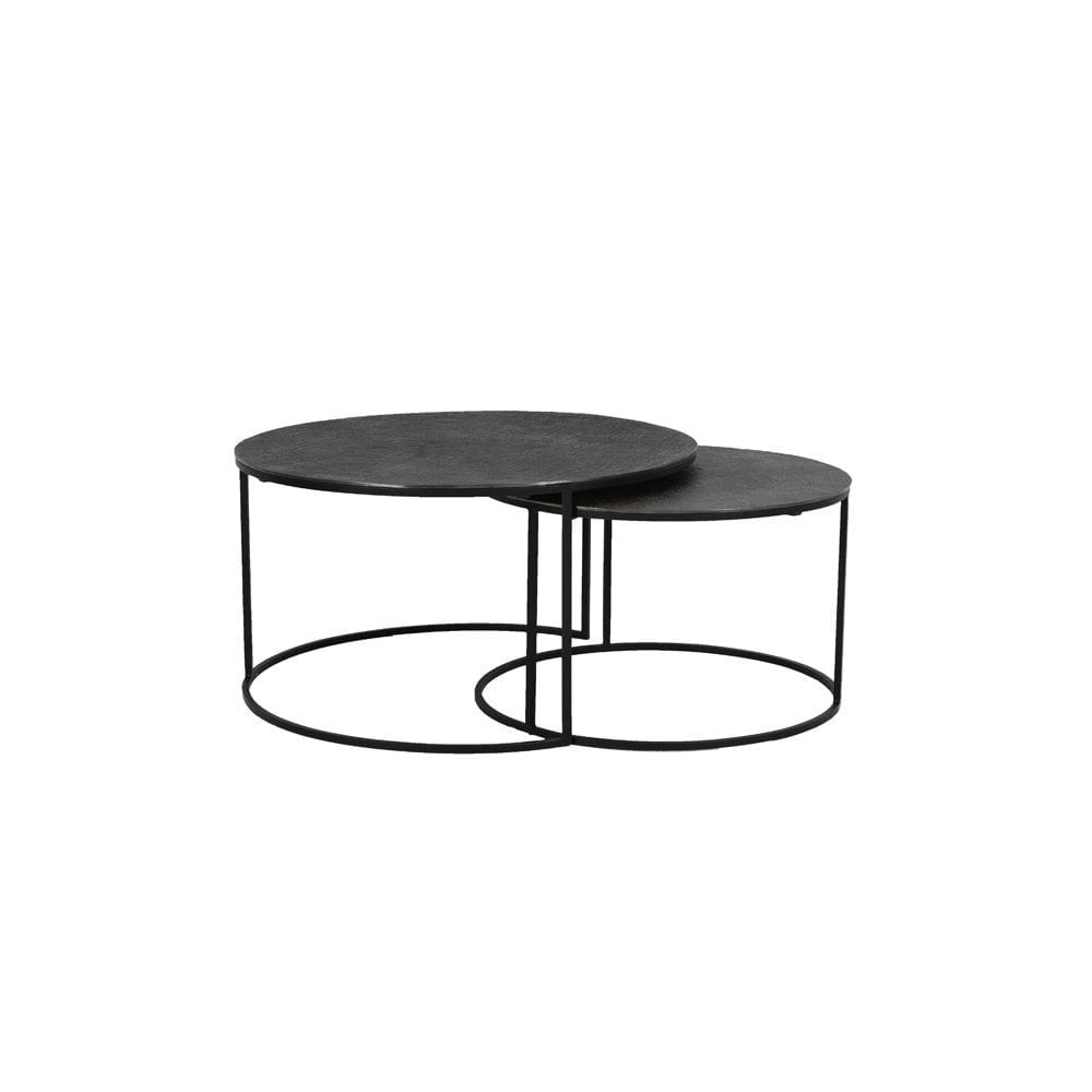 Coffee Table Set of 2 61x37 and 76x41cm Rengo Texture Black Nickel