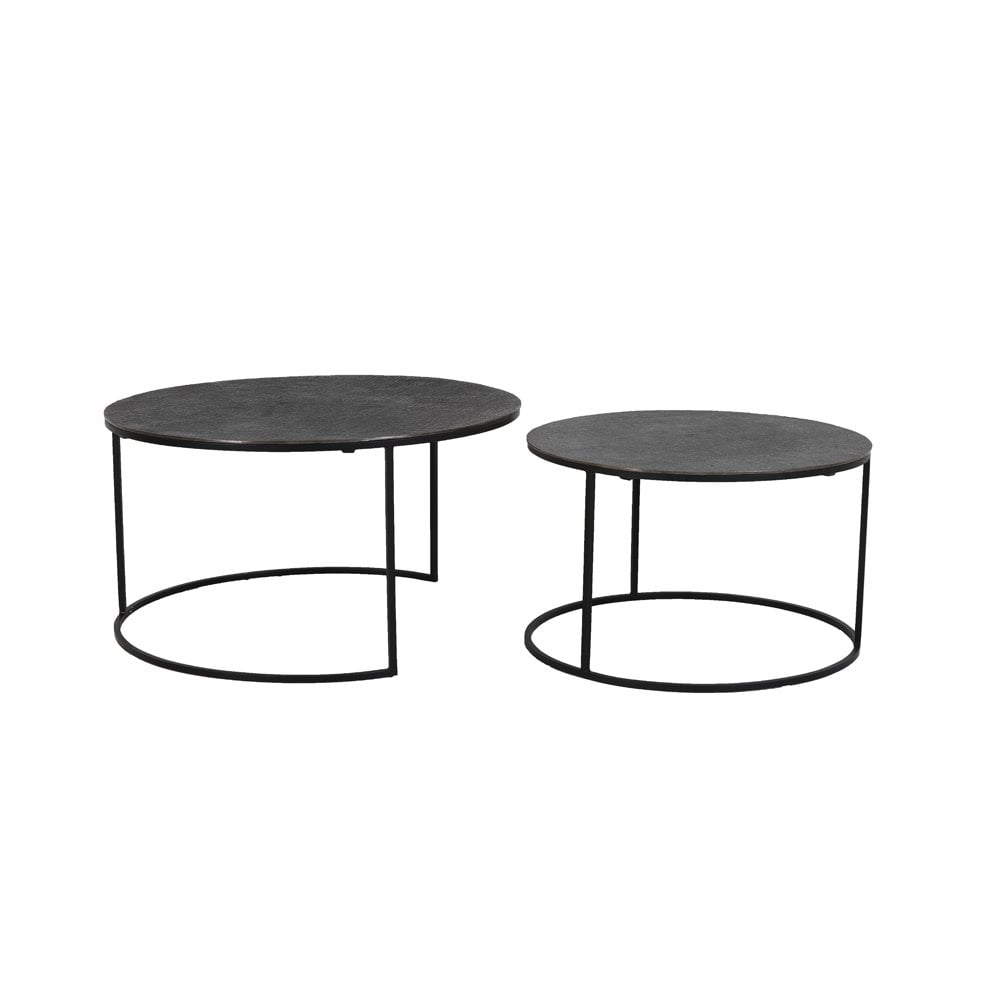 Coffee Table Set of 2 61x37 and 76x41cm Rengo Texture Black Nickel