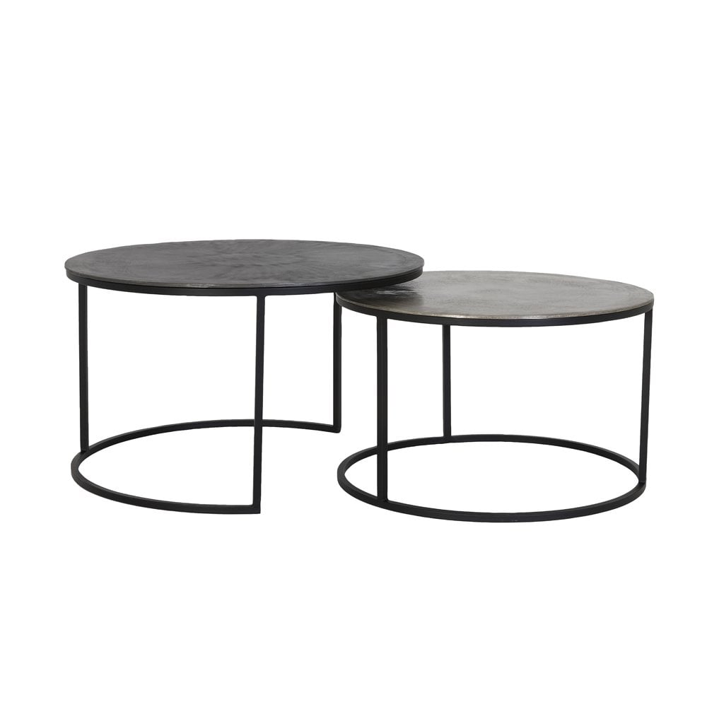 Coffee Table Set of 2 65x39 and 75x44cm Talca Raw Lead and Antique Lea