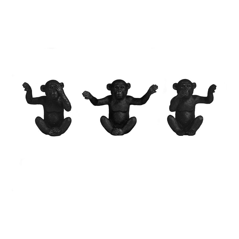 Ornament Set of 3 28.5x8x14cm Monkey Black